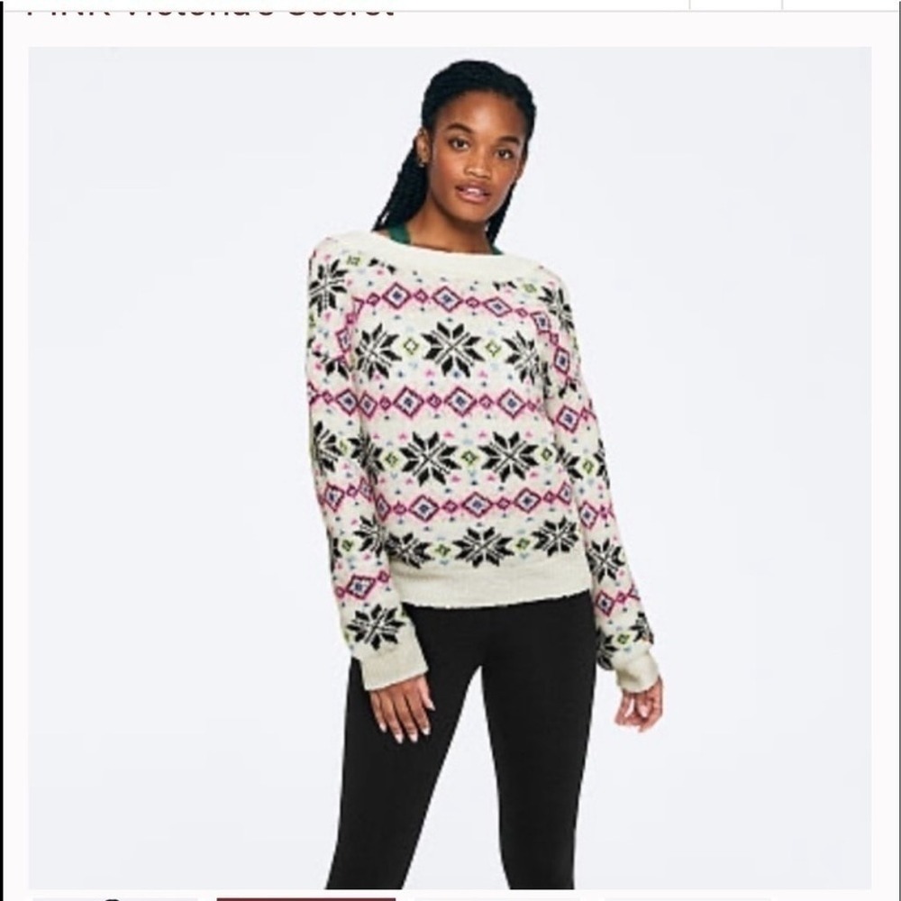 Victoria Secret Pink Ugly Christmas Holiday Cozy Soft V neck‎ Reversible Sweater